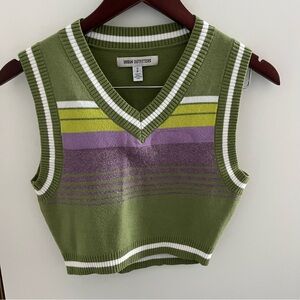Urban Outfitters Olive Knit Vest with Stripes